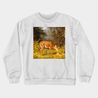 Deer and calf in nature. Colorful, vintage painting Crewneck Sweatshirt